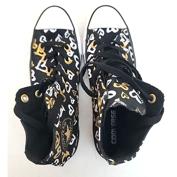 Converse 560902F CTAS Hi Black White Gold Hearts Women's Size 7 - Picture 11 of 12